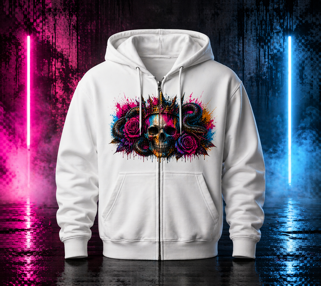 Neon Crown Zip-Hoodie – Street Art meets Royalty