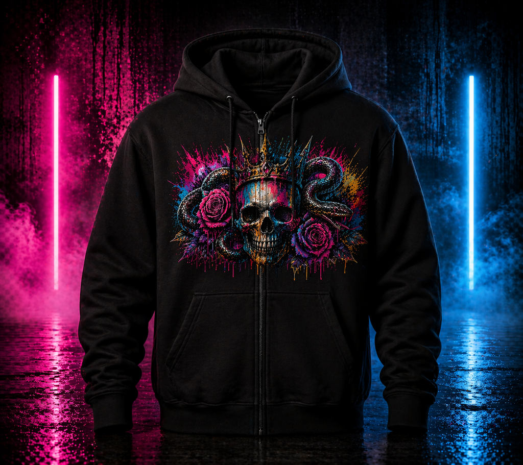 Neon Crown Zip-Hoodie – Street Art meets Royalty