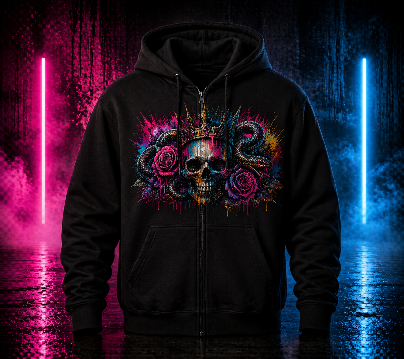 Neon Crown Zip-Hoodie – Street Art meets Royalty