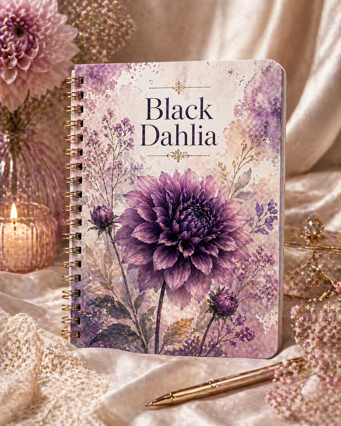 Black Dahlia "Ivory Edition" Journal – Zarte Eleganz & Goldstaub